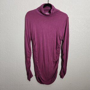 Soft Surroundings Dress Runched Purple Long Sleeve Cowl Neck Medium